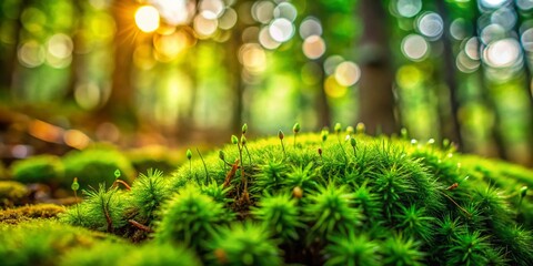 Lush Green Moss Close-Up with Bokeh Effect for Nature Lovers' Background