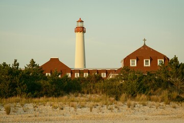 Sand dunes and Cape May Lighthouse in Cape May, New Jersey