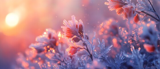 Frosty Flowers in Soft Sunrise Light
