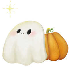 little ghost and pumpkin