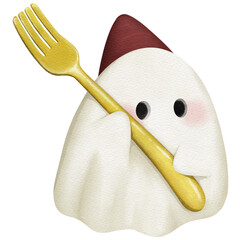 little ghost holding a fork