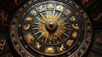 Obraz premium Dramatic Zodiac Wheel in Ornate Design