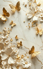 3D white and gold butterflies