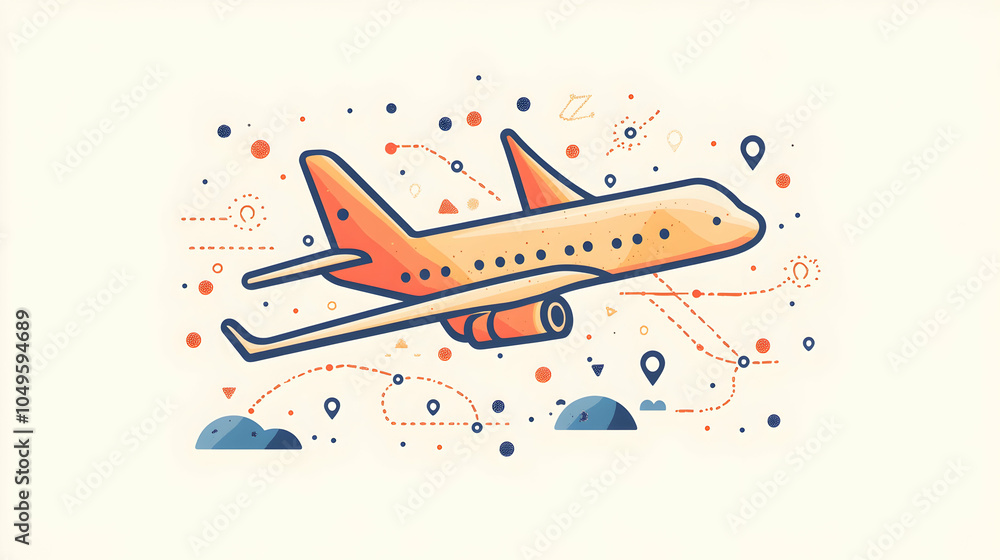 Poster modern airplane icon in clean graphic style with trailing lines