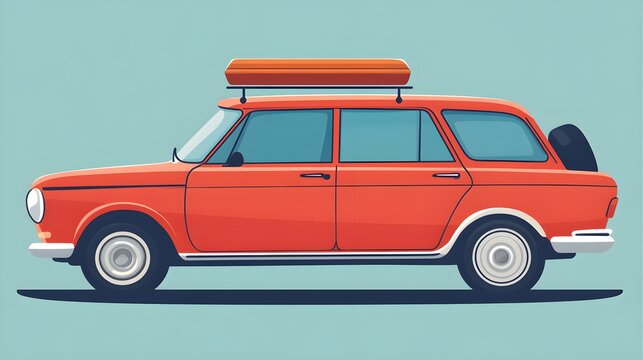red car with luggage on blue background clip art preview