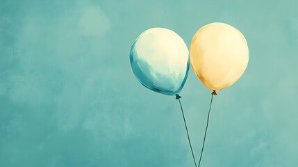 Obraz premium Muted Yellow and Pale Blue Balloon Illustrations on a Soft Background