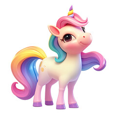 3d cartoon unicorn on a transparent background.