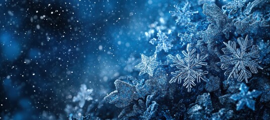Blue Winter Snowflake Background with Copy Space on blurred background