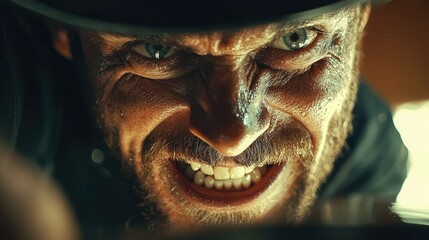 Obraz premium Intense Close-Up of Excited Player's Expression