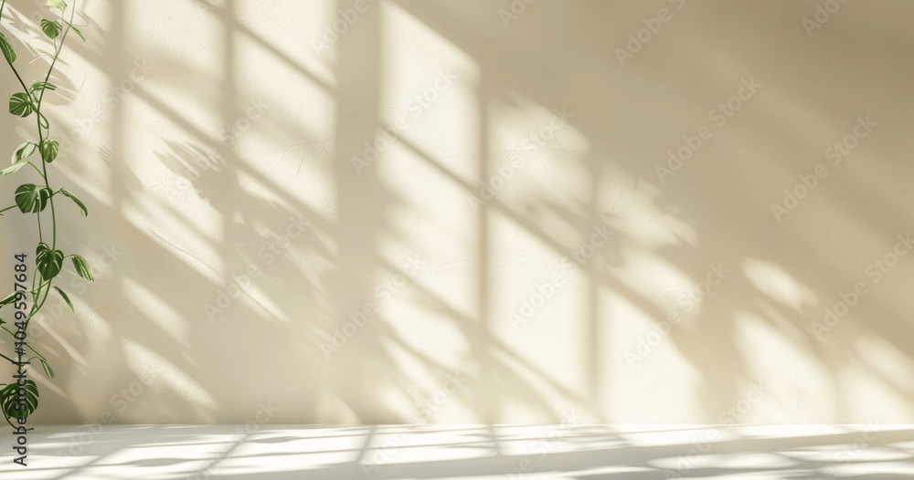 Poster light beige background with window shadows for product presentation
