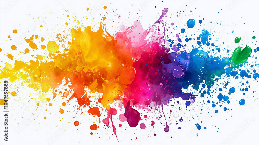 Poster bold splashes of color blend together on a white canvas, illustrating a dynamic abstract composition