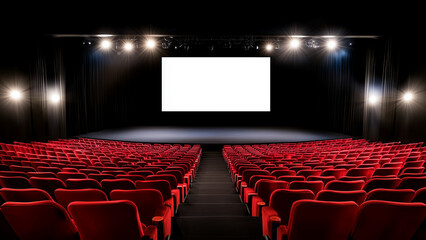 Fototapeta premium Modern Cinema Theater with Empty Screen and Red Seats