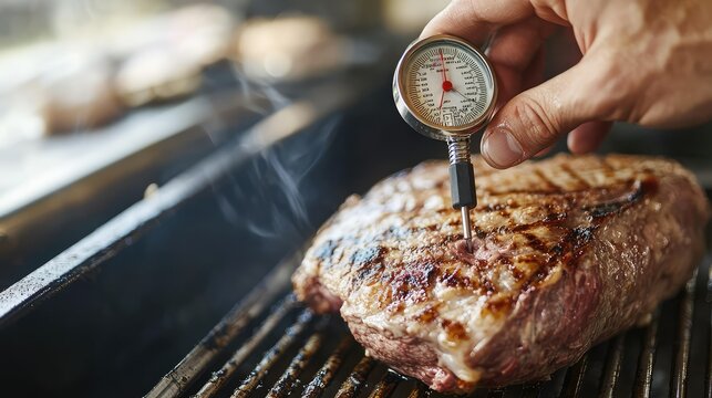 Close-Up of Butcher Checking Meat Temperature