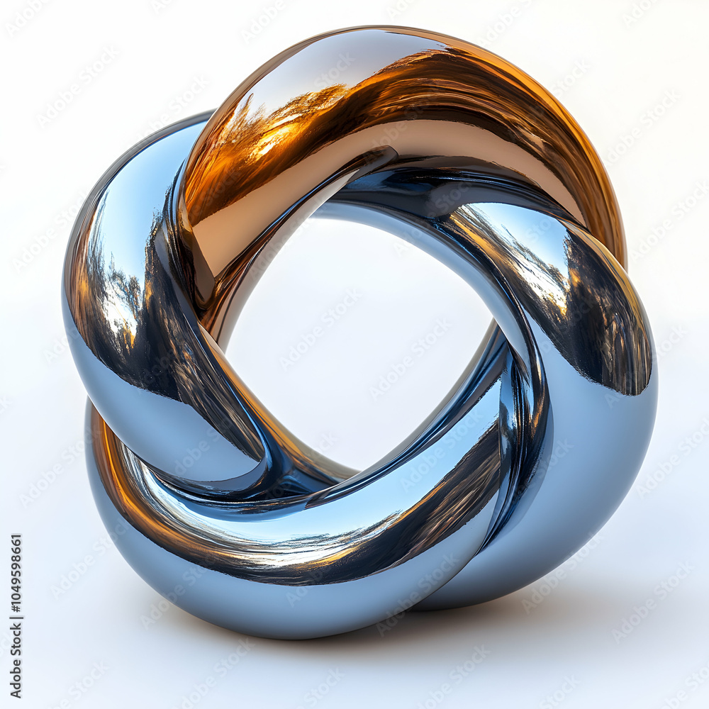 Poster metallic circular infinity loop in vibrant colors, abstract design symbolizing eternity and continui