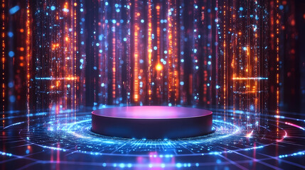 Obraz premium Digital hologram podium holographic effect. Holographic Effect. Illustration