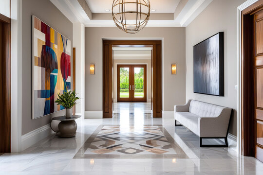Elegant Mid-Century Modern Foyer with Stylish Furniture