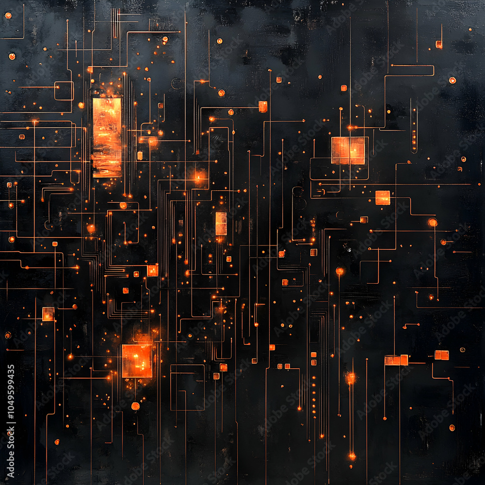 Poster abstract digital circuitry with modern metallic finish, featuring intricate patterns and futuristic 