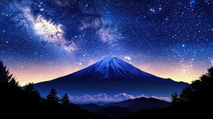 Majestic Mountain Silhouette Under Starry Night Sky