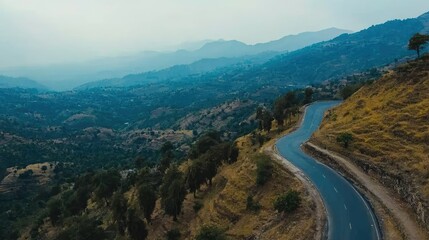 Aerial View of Winding Mountain Road