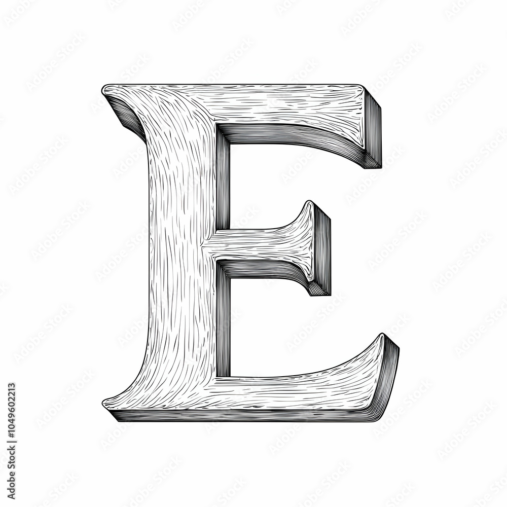 Poster outline design of the letter e in a hollow style with clean and sharp edges on a minimalist backgrou