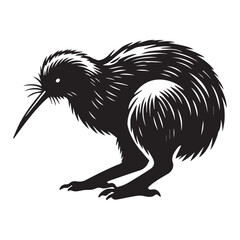 Fototapeta premium Kiwi Flightless Bird Silhouette Design - Kiwi bird Vector illustration in black and white