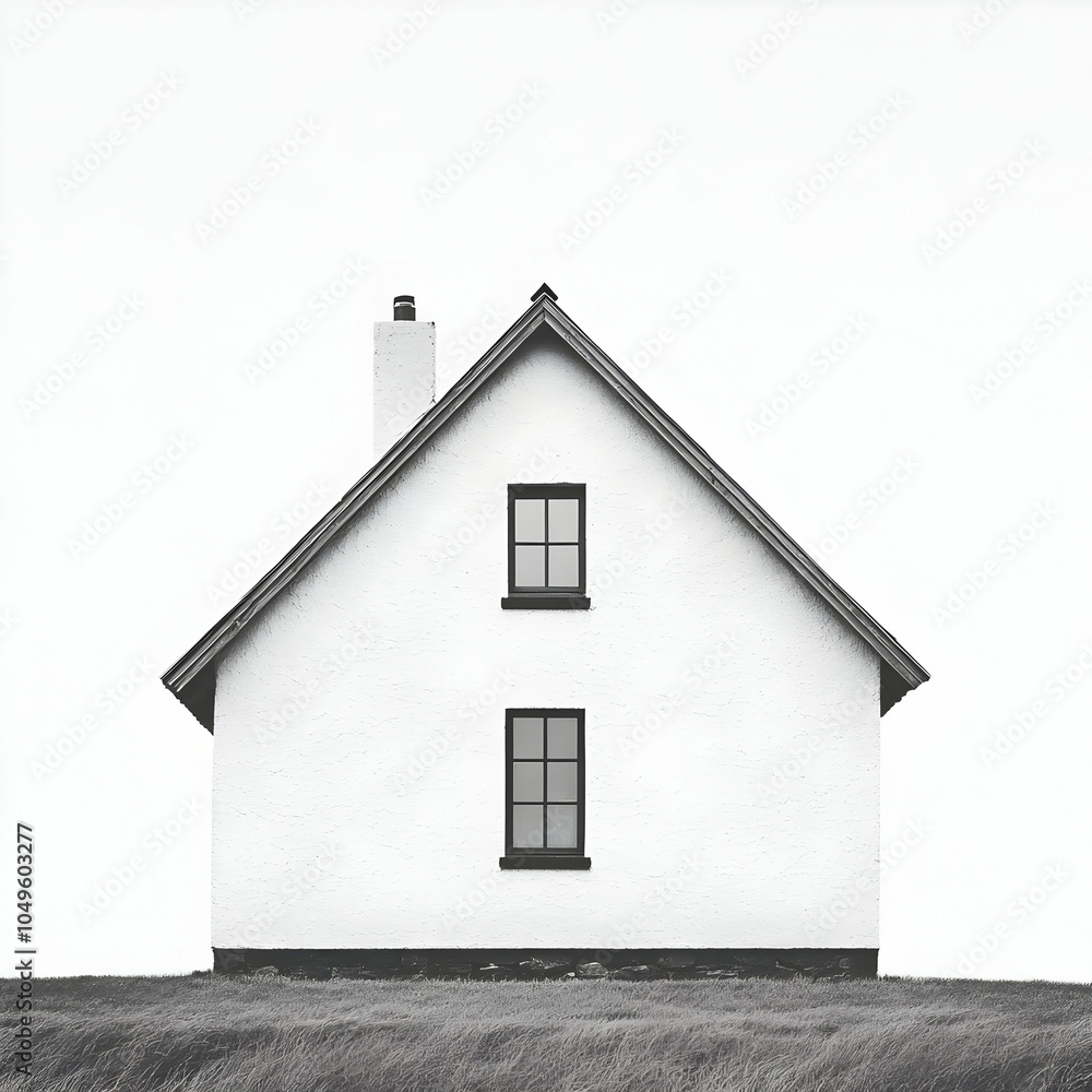 Poster minimalistic outline of a home featuring a single square window in a clean, modern design