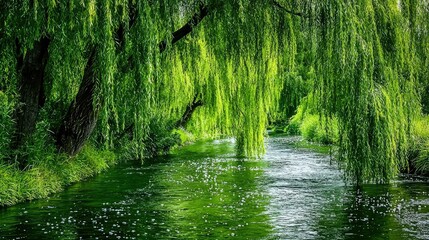 Serene River Surrounded by Lush Willows