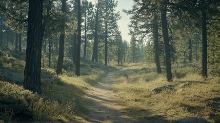 Obraz premium Serene Hiking Trail Through Dusty Forest Landscape