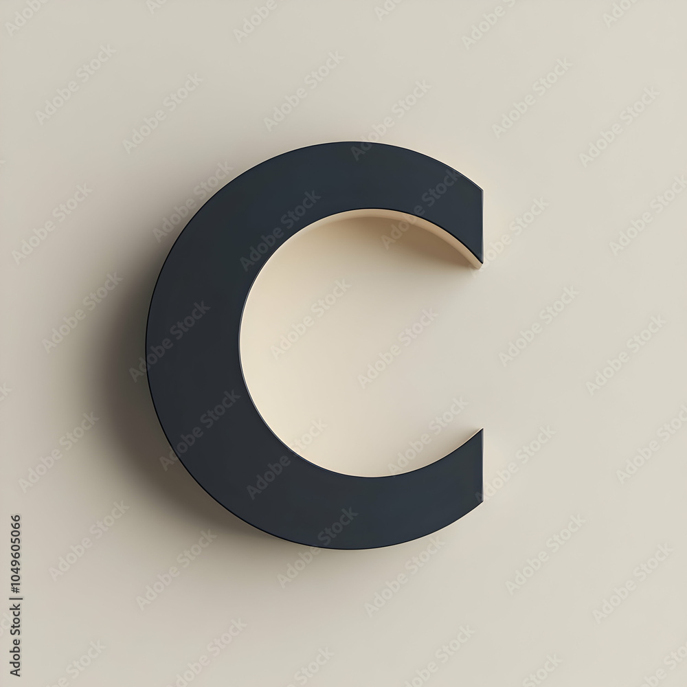 Poster monochromatic letter c with shadow effect in simple design, ideal for modern branding and graphic pr