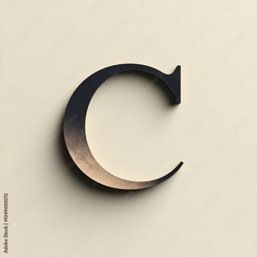 Poster monochromatic letter c with shadow effect on a simple background