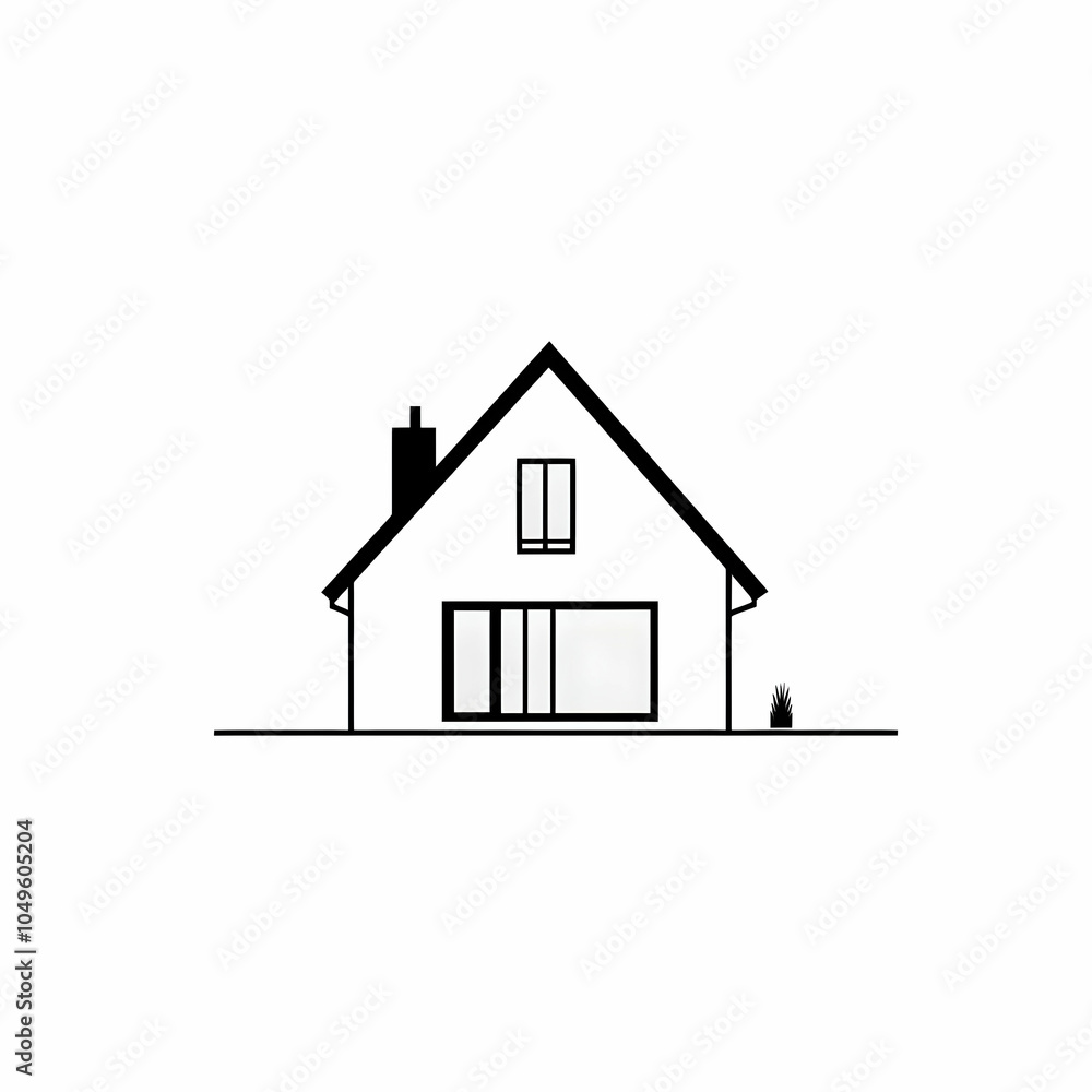 Poster minimalist roof and window icon featuring clean lines and simple design elements