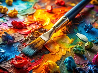 Fototapeta premium Closeup View of a Colorful Palette with Dynamic Oil Paint Strokes in Low Light Photography for Artistic Expression and Texture Exploration