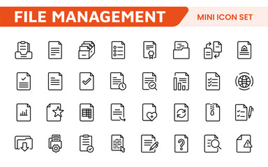 Document Management Icon Set. Streamlined icons for organizing, storing, and sharing files, perfect for productivity apps, cloud storage, and business workflows.