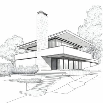 recommend clip art: Stylish Outline of a Modern House Featuring a Contemporary Chimney in an Elegant Design