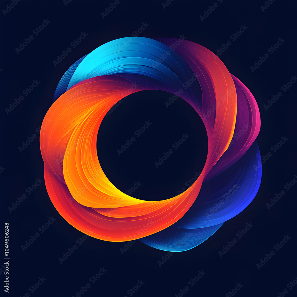 Poster stylized circular letter 'o' in fluid gradient form, abstract design with soft curves and vivid colo