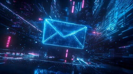 Fototapeta premium Digital Email Concept with Neon Effects and Data Stream
