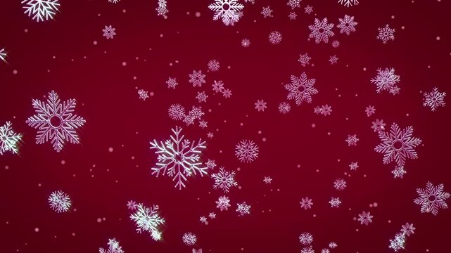  snowflakes on red background looping 3d rendering for Christmas event .