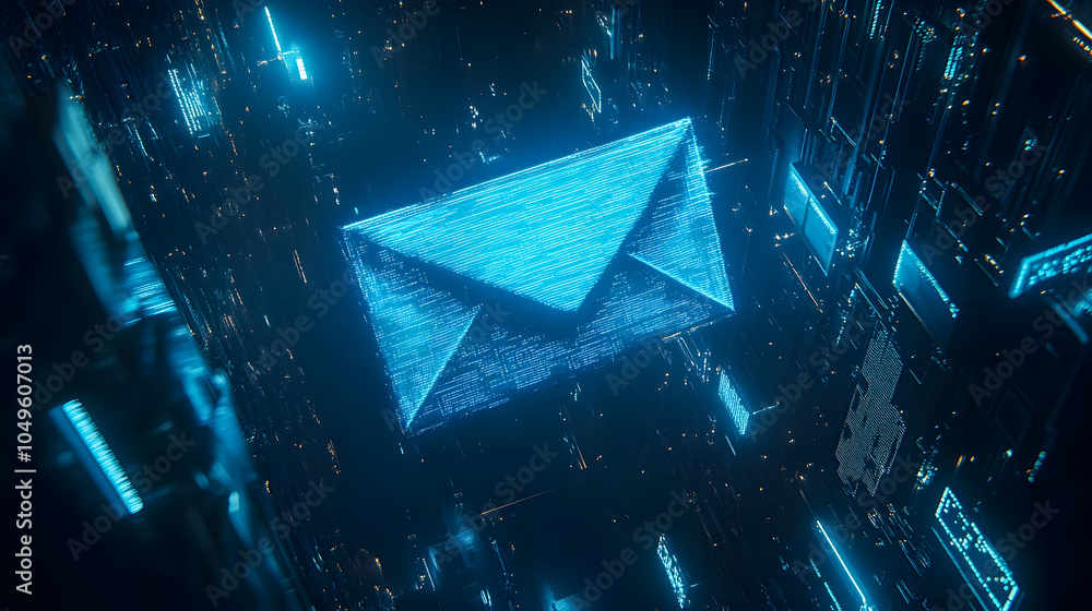Poster digital mail icon in futuristic data environment