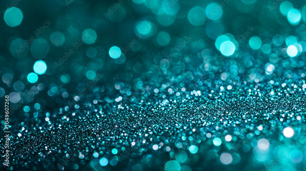 Aufkleber a sparkling turquoise glitter background with shimmering bokeh lights on a surface