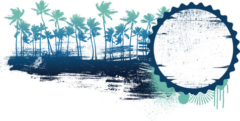 grunge summer banner with palms