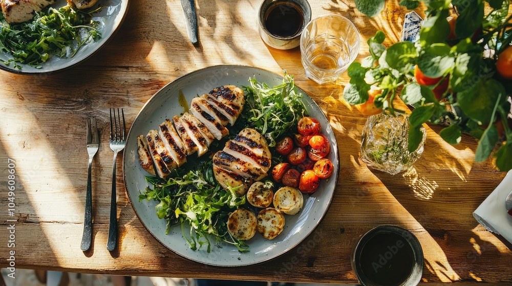Poster serene minimalistic table setting with plates and food