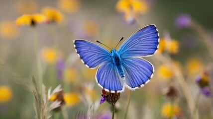 Palos Verdes Blue Butterfly Perched on Flower Stem