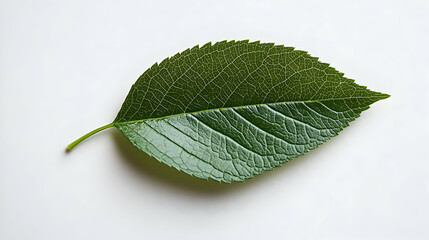 Obraz premium Minimalist Flat Lay of a Single Green Leaf on Plain Background