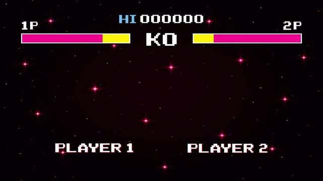 Versus Screen retro game on glitch background of analog tv.