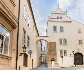 Well preserved old buildings on Thunovska Street in the historical part of Prague in Czech Republic