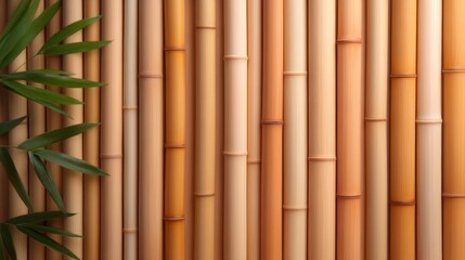 Fototapeta premium Elegant bamboo wall texture with lush green leaves for nature-inspired decor and design ideas