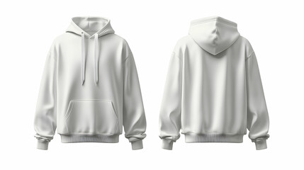 Front and Back View of a Plain White Hoodie Mockup in Hyperrealistic Style on a Neutral Background