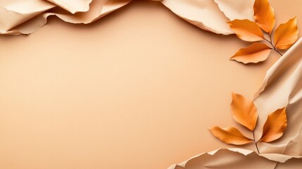 Elegant autumn leaves on soft beige background a stunning composition of natural elements and...