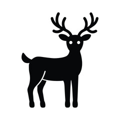 Obraz premium Christmas themed reindeer Flat black icon vector style with white background 