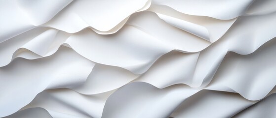Elegant textures of soft white fabric with flowing waves and creases for modern design aesthetics